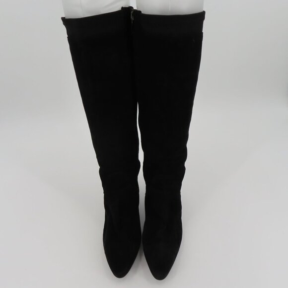 Aquatalia Women 8.5 Black Suede Knit Stretch Kitten Heel Boots Pointed Toe Zip - Picture 2 of 15